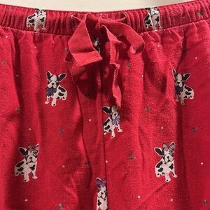 Loft womens drawstring wide leg French Bulldog Pajama Print Pants size S red